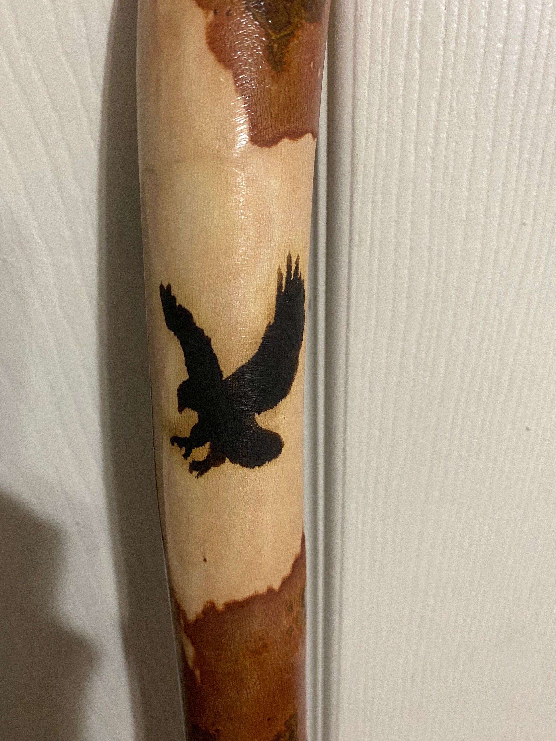 Burned Eagle Hiking Stick, Handcrafted Hardwood