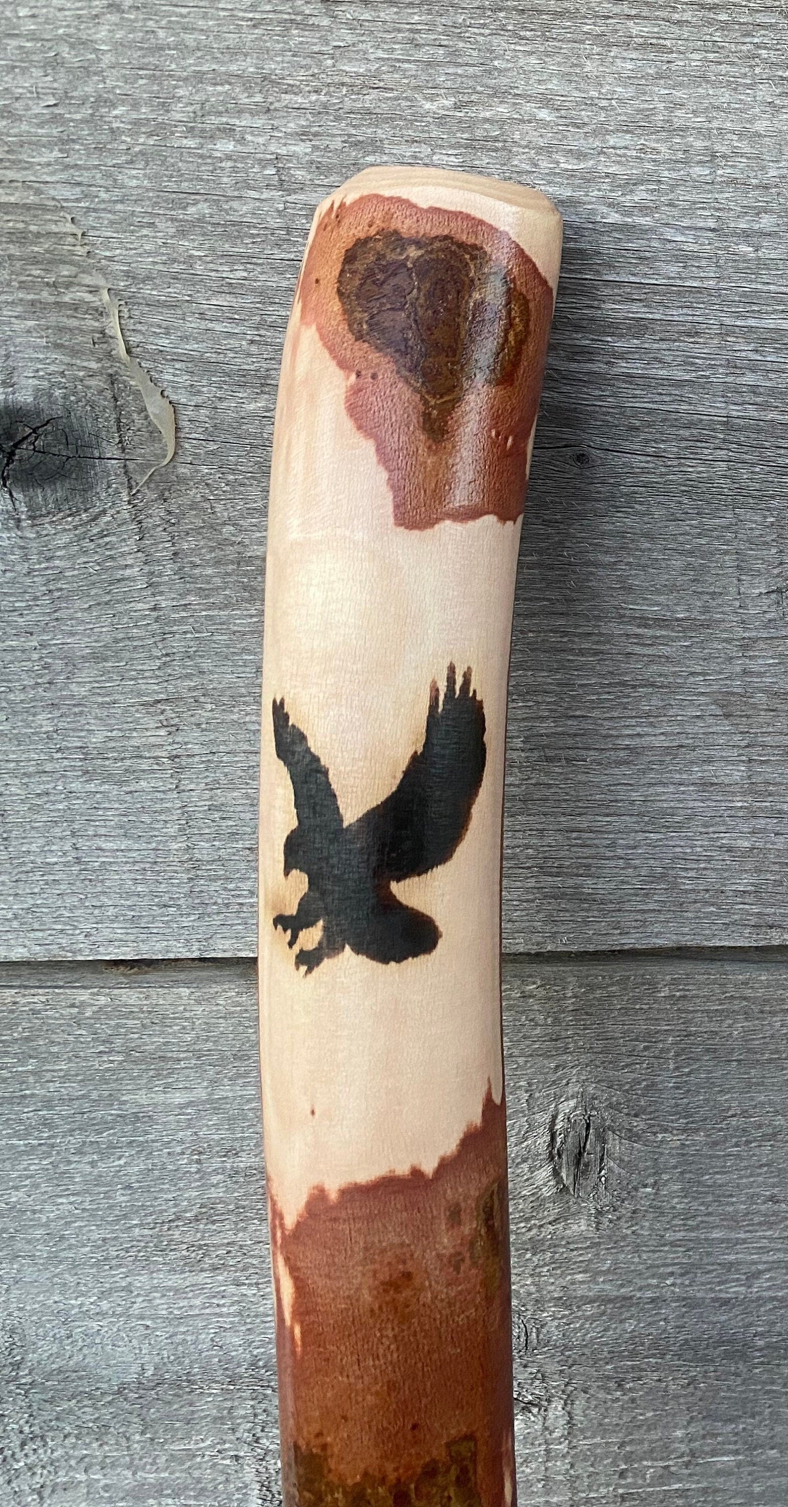 Burned Eagle Hiking Stick, Handcrafted Hardwood