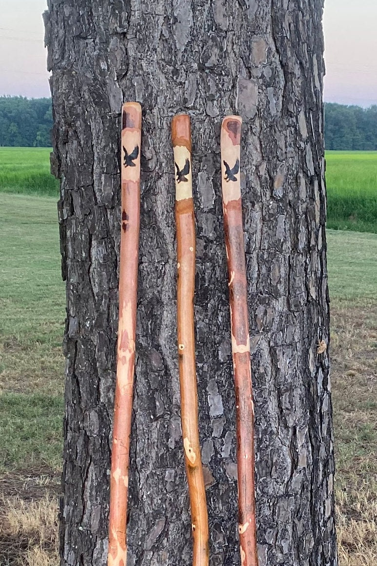 Burned Eagle Hiking Stick, Handcrafted Hardwood