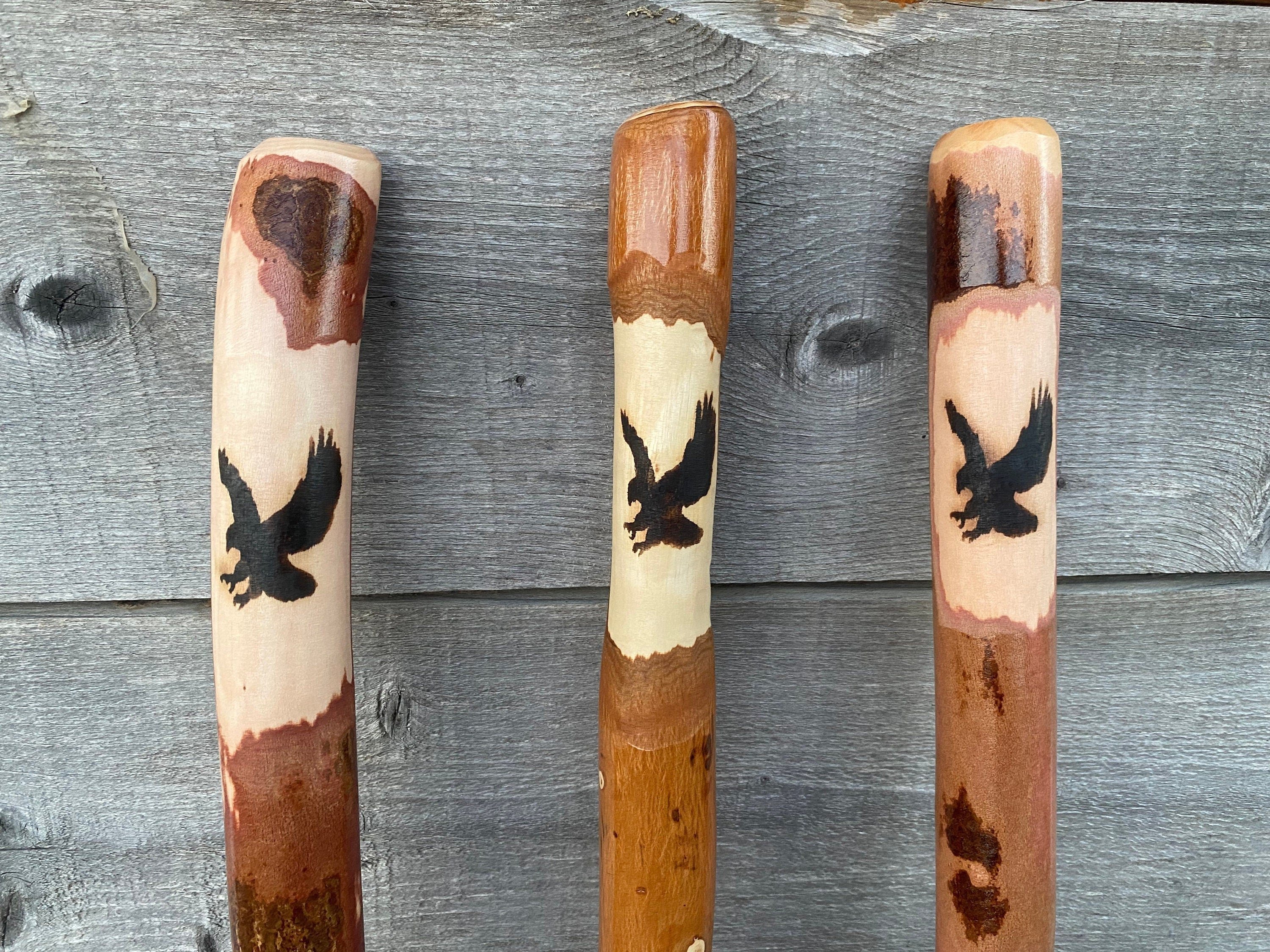 Burned Eagle Hiking Stick, Handcrafted Hardwood