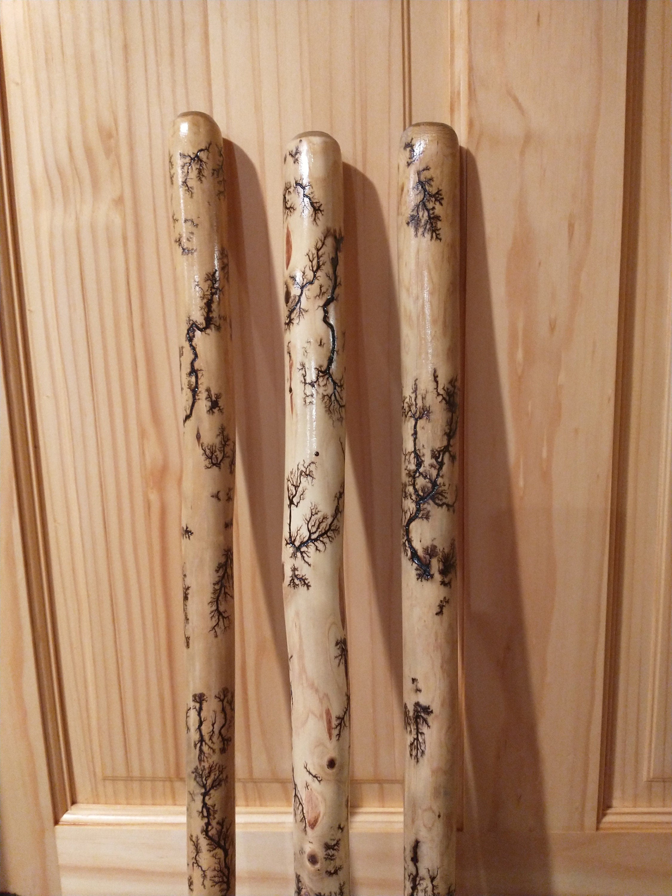Fractal Burned Walking Stick, Lightning Wood Hiking Stick 60" or 72", Unique Handmade Walking Stick with Rubber Tip