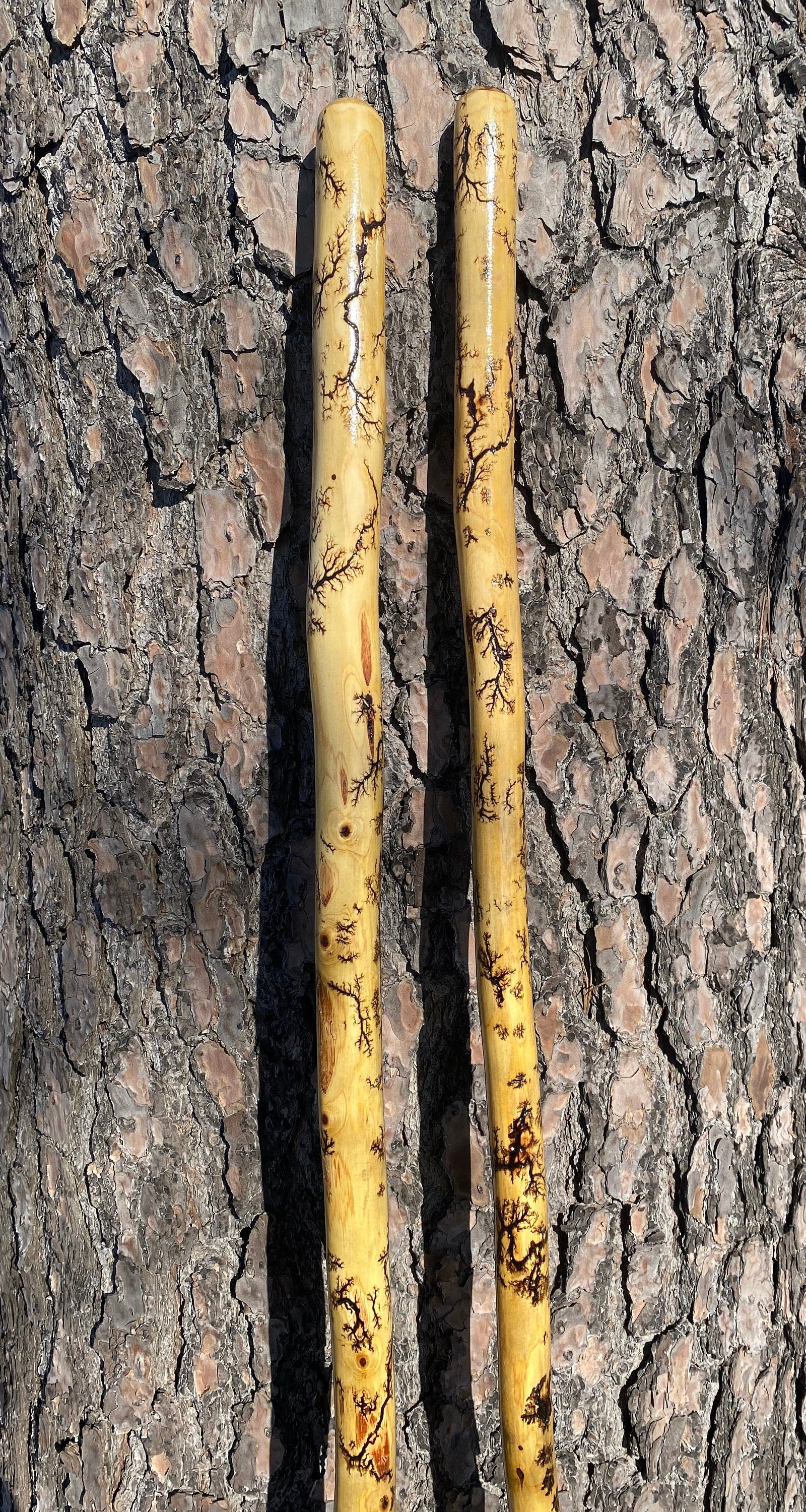 Fractal Burned Walking Stick, Lightning Wood Hiking Stick 60" or 72", Unique Handmade Walking Stick with Rubber Tip