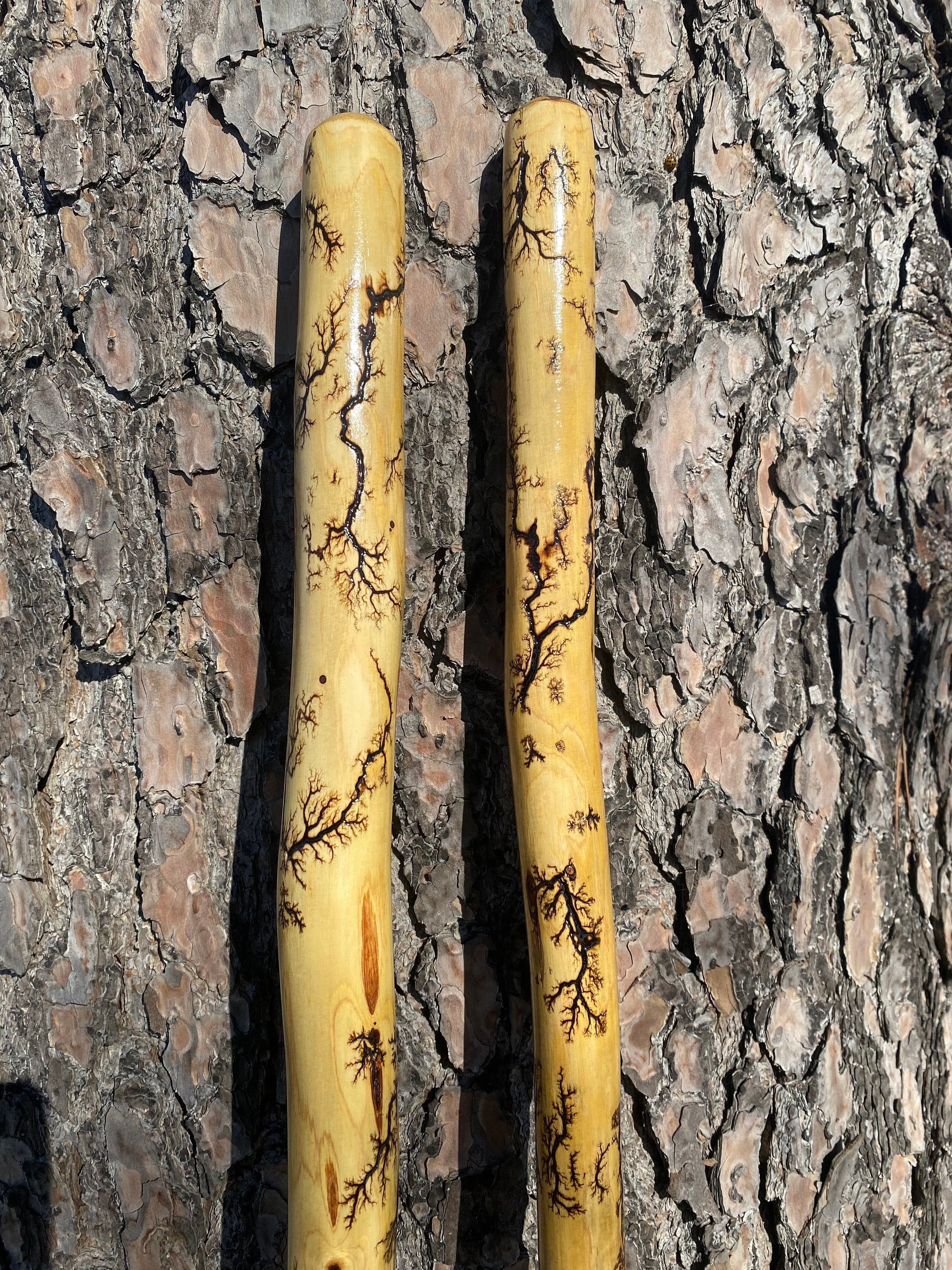 Fractal Burned Walking Stick, Lightning Wood Hiking Stick 60" or 72", Unique Handmade Walking Stick with Rubber Tip
