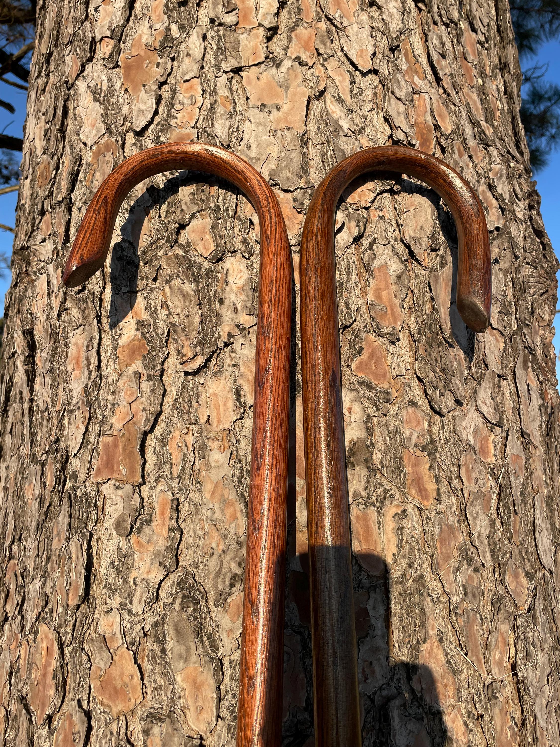 Shepherd's Crook, Shepherd's Staff, Stockman's Cane, Stained Solid Oak Steam Bent Handle Walking Cane